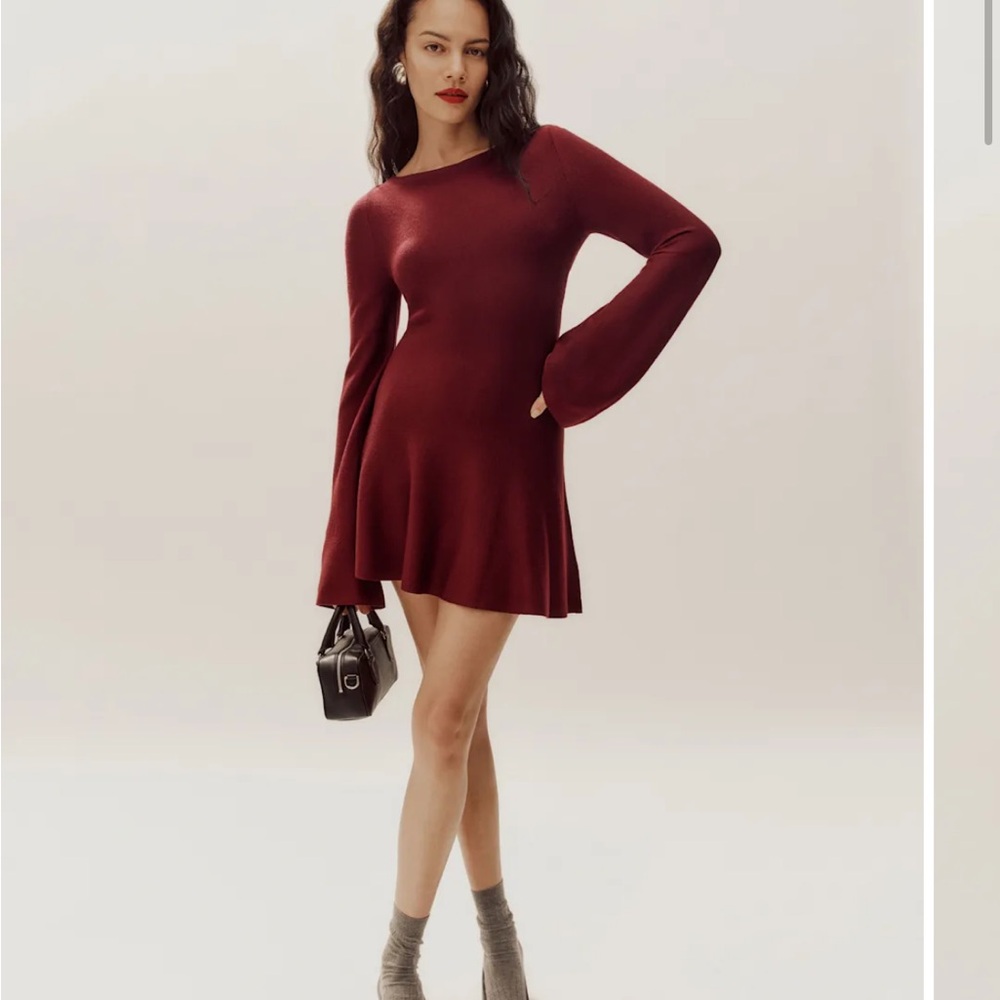 Reformation Merino Wool Burgundry Long Sleeve Dress